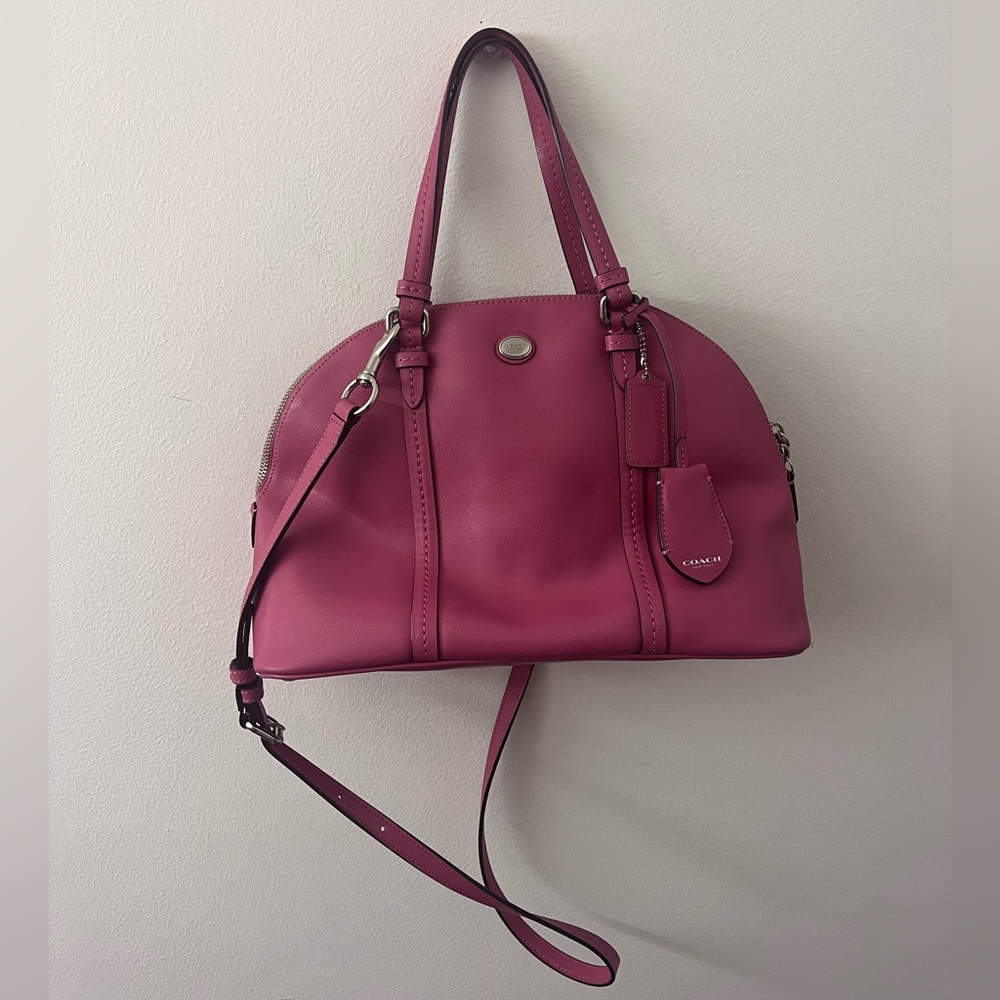 New Coach Peyton Leather Cora Domed Satchel Pink Purse Spring Summer Barbie - Picture 5 of 16